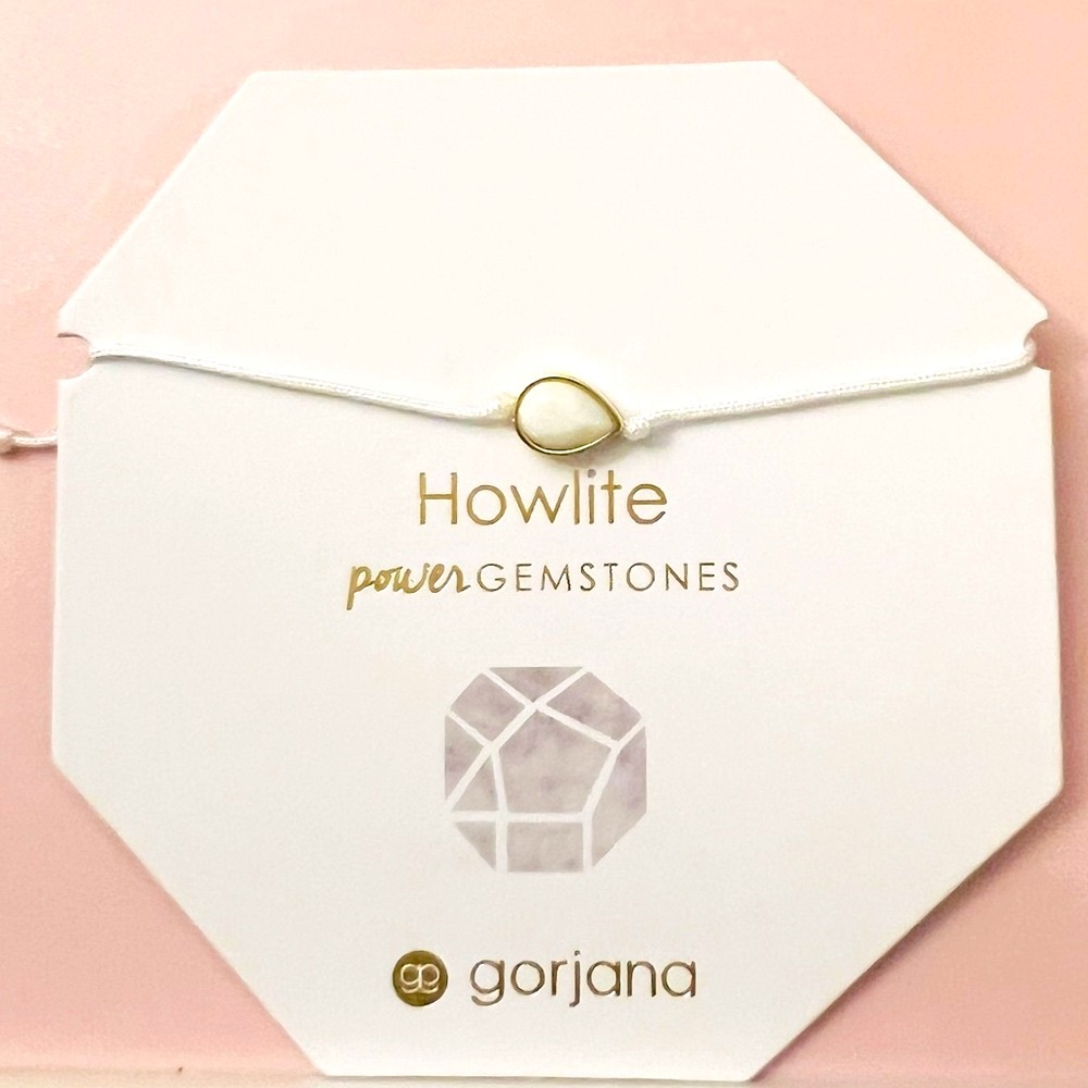GORJANA Power Gemstone Cord Howlite Bracelet 18k Gold Plated White Promotes Calm